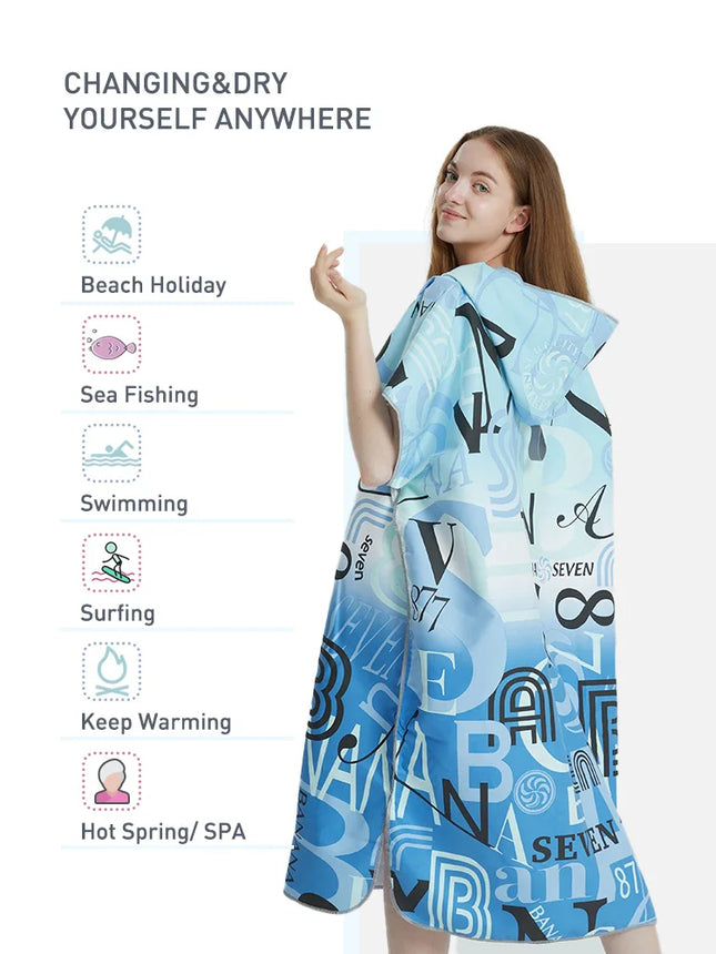 Surf Poncho Towel Quick Dry Microfiber Hooded Beach Robe Changing Poncho Bath Towel Beach Poncho for Adults (A12)