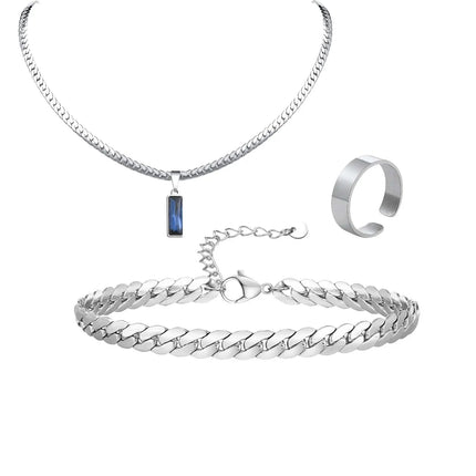 Elegante Set di Gioielli da Uomo con 3 Pezzi, Catena Cubana Piatta, Ciondolo Geometrico in Acciaio Inox con Pietra, Gioielli Hip Hop, Regalo per Lui platinumshop