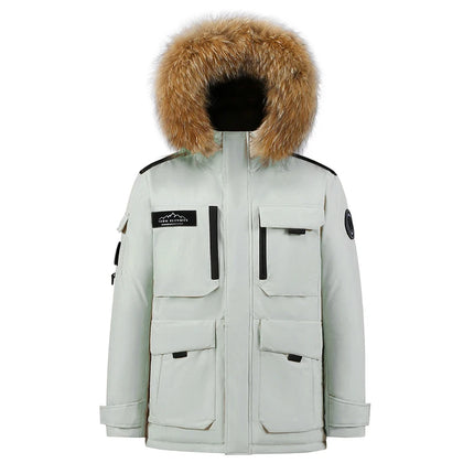 Winter -30 Degree Down Jacket Men Down Cotton Parkas Coat Mid-length Large Fur Collar Male Thicken Coat Snow Overcoat Parka