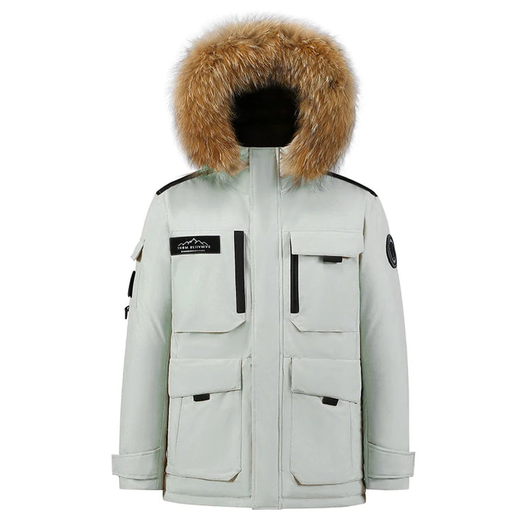Winter -30 Degree Down Jacket Men Down Cotton Parkas Coat Mid-length Large Fur Collar Male Thicken Coat Snow Overcoat Parka