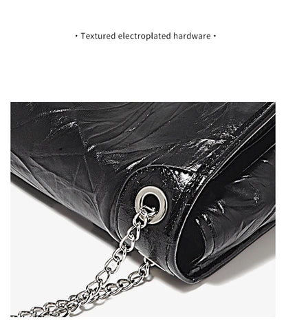 FOXER Women Genuine Leather + PU Shoulder Handbag Classic Fashion Black Tote Chain Bag