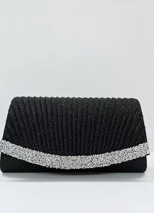 Borsa Clutch Plissettata con Strass, Pochette da Sera Scintillante con Cristalli, Elegante Borsetta da Donna per Cerimonie, Matrimoni e Feste Formali