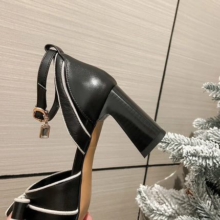 【JOCHEBED HU】2026 New Summer Retro Women's High Heels Thick Heel Square Toe Back Empty Shoes Trend 33-46