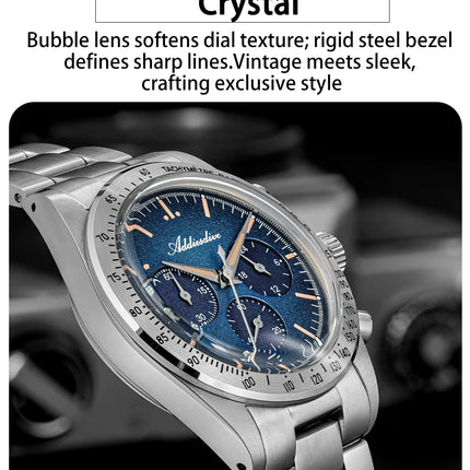 ADDIESDIVE Watch New 37mm Chronograph Men Quartz Wristwatch Domed Glass 316L Stainless Steel 100m Waterproof C3 Luminous AD2552