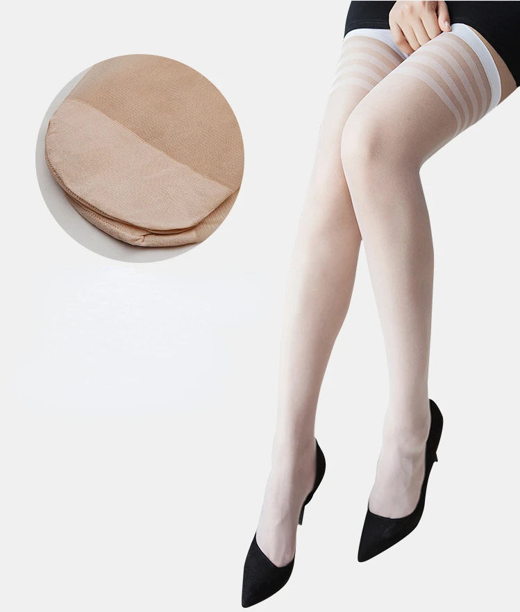 Calze sexy da donna Lingerie a righe nere bianche pelle sopra il ginocchio Collant estivo calze di seta trasparenti a rete ultrasottile
