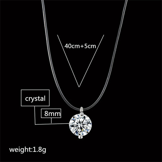 Fashion Shiny Crystal Necklace For Women Female Transparent Fishing Line Round Zircon Choker Minimalist Clavicle Chain Jewelry PlatiNum