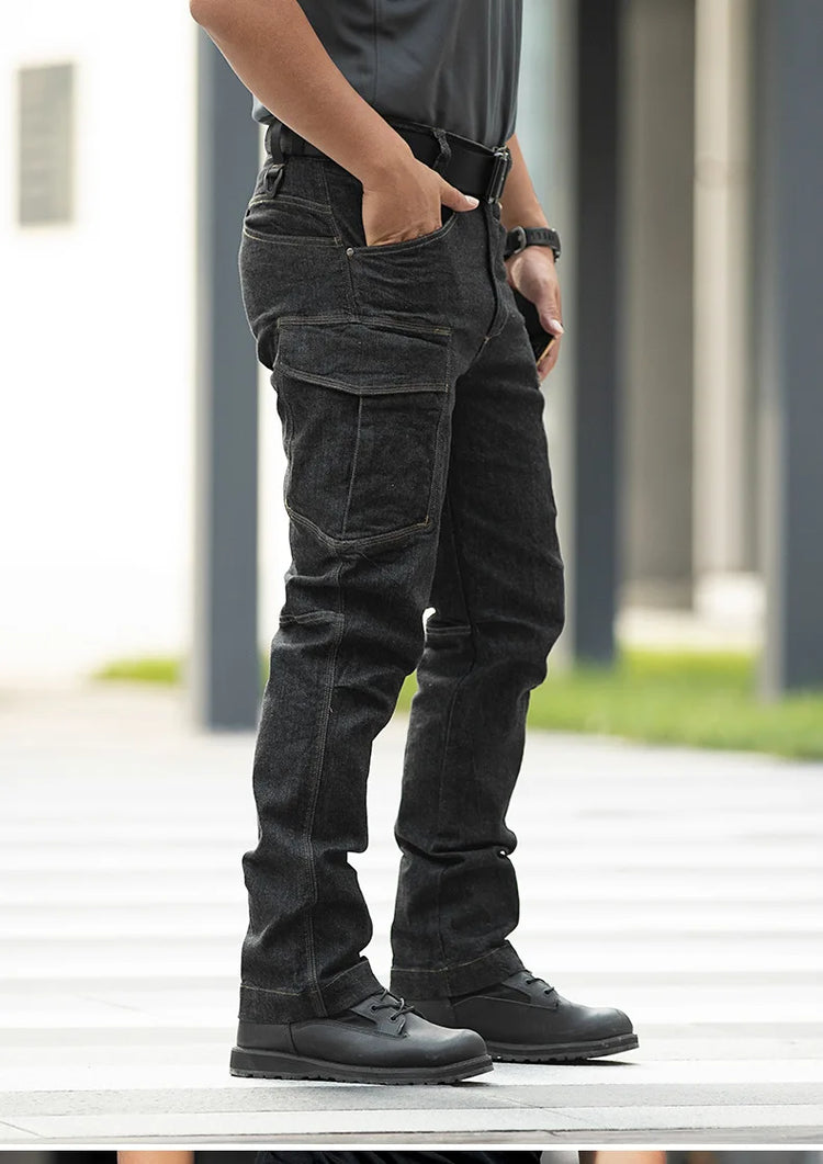 Men's Tactical Jeans Military Denim Cargo Pants Multi-pocket Elastic Casual  Work Trousers Outdoor Combat Training Hiking Pants