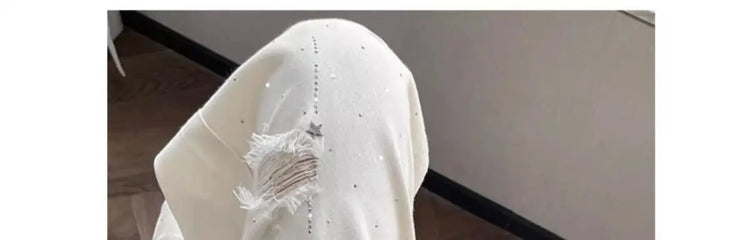 Jeans bianchi traspiranti a gamba larga da donna Pantaloni strappati per pantaloni estivi a vita alta con diamanti