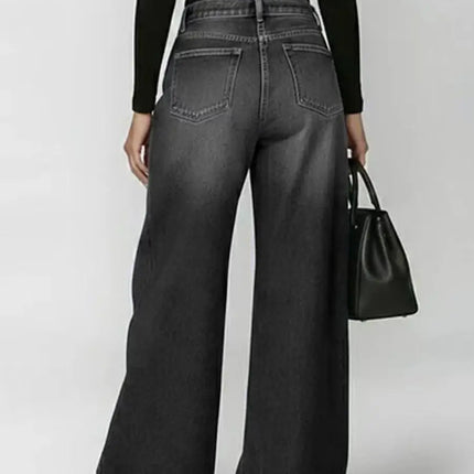 Jeans da Donna a Gamba Larga, Vita Media, con Dettagli Traforati, Effetto Vintage, Stile High Street, Eleganti, da Lavoro, Casual, Pantaloni Dritti