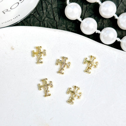 30PCS Multiple Style Shiny Alloy Cross Nail Art Charms 3D Retro Creative Heart Cross Nail Decorations for DIY Y2K Nails Designs
