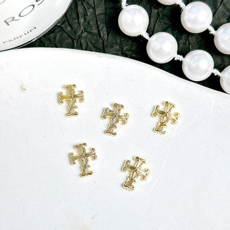 30PCS Multiple Style Shiny Alloy Cross Nail Art Charms 3D Retro Creative Heart Cross Nail Decorations for DIY Y2K Nails Designs