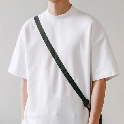 Small Neck T-shirts Men 350gsm Cotton Solid Color Male Short-sleeved T-shirt Spring Summer Loose Bottoming Shirt Casual T Shirts PlatiNum