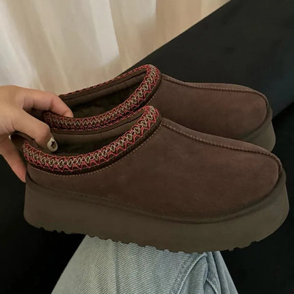 Tasman Winter Warm Wool Women's Tazz Classic Ultra Mini Platform Slippers Thick Sole Genuine Leather And Fur Snow Boots