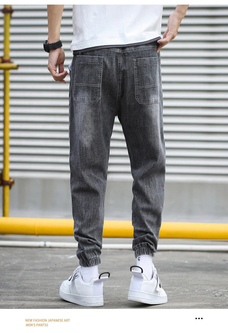 HIQOR Brand Men's Jeans Harem Denim Cargo Pants 2026 New Streetwear Jogger Hip Hop Cotton Trousers Male Blue Oversized 5XL 4XL PlatiNum