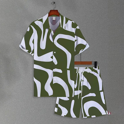 Camicia hawaiana da uomo per le vacanze al mare Set di pantaloncini a maniche corte da uomo Set da uomo casual ventilato in 2 pezzi con stampa strutturata platinumshop