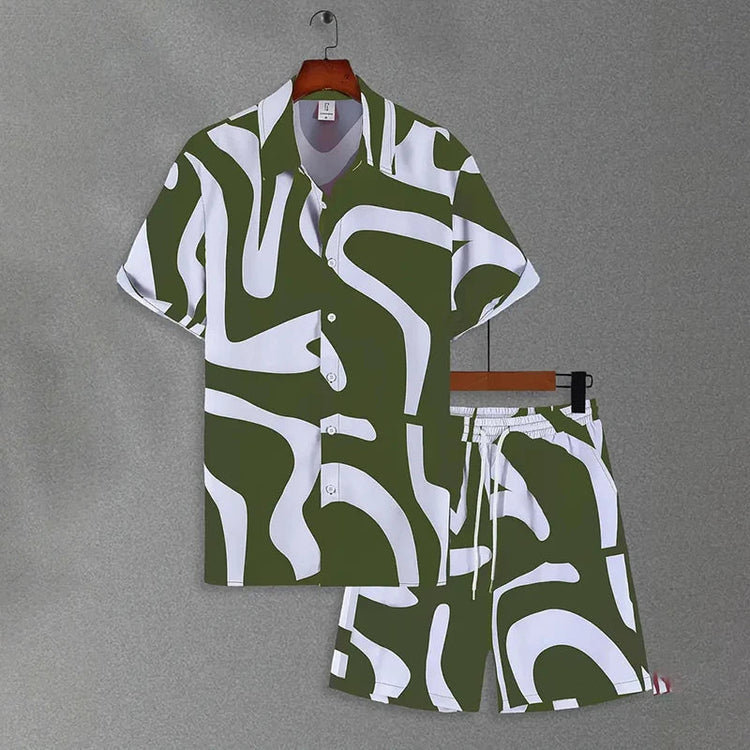 Camicia hawaiana da uomo per le vacanze al mare Set di pantaloncini a maniche corte da uomo Set da uomo casual ventilato in 2 pezzi con stampa strutturata platinumshop