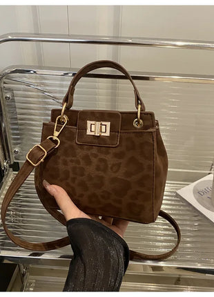 Elegante Mini Borsa a Tracolla con Manico Superiore, Chiusura Dorata, Versatile Borsa in Finta Pelle Scamosciata e Pelle per Uso Quotidiano Femminile
