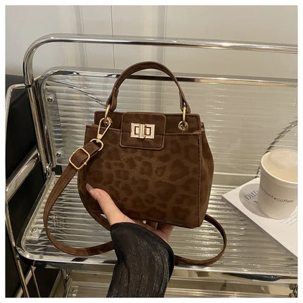 Elegante Mini Borsa a Tracolla con Manico Superiore, Chiusura Dorata, Versatile Borsa in Finta Pelle Scamosciata e Pelle per Uso Quotidiano Femminile