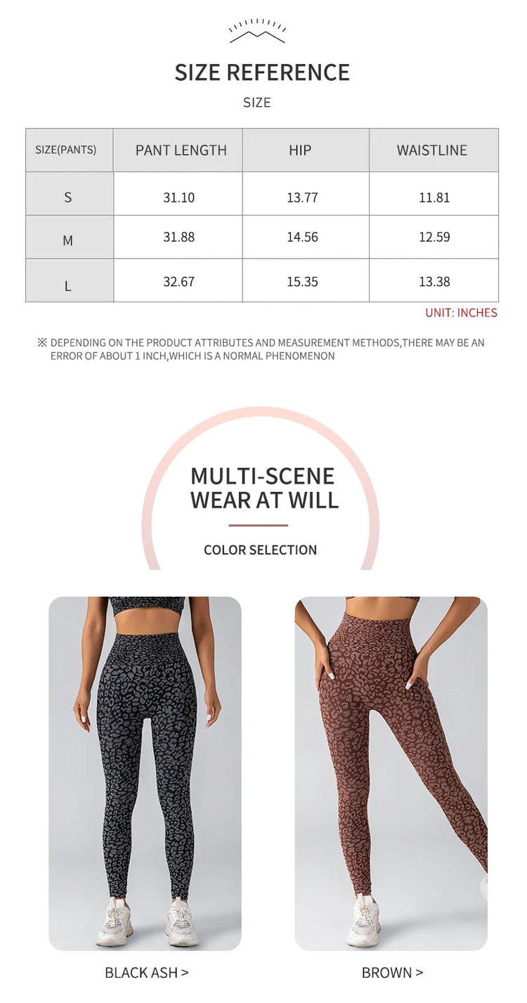 Women's Seamless Leopard Print Yoga Pants with Hip Lifting and High Waist Fitness Pants with High Elasticity PlatiNum