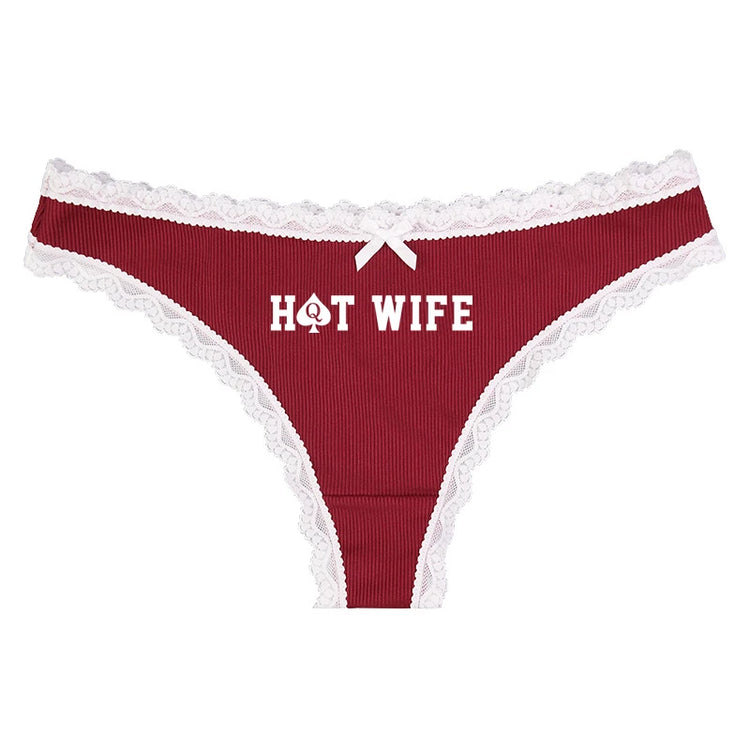 Queen Of Spades HOT WIFE Naughty Underwear for Women Cute Sexy Womens Thong Lingerie Temptation Lace Edge Bow Low Waist Panties