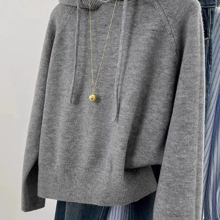 Hooded loose pullover 100%cashmere sweater  versatile solid-color wool knitted base layer for women 2025 new autumn and winter PlatiNum