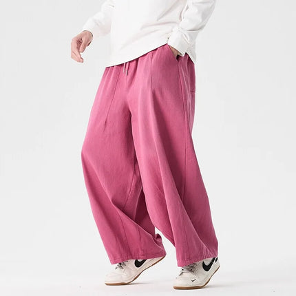 Pantaloni a gamba larga da uomo comodi da indossare Pantaloni casual Pantaloni Harun giapponesi Pantaloni sportivi con coulisse a lanterna da uomo Taglie forti