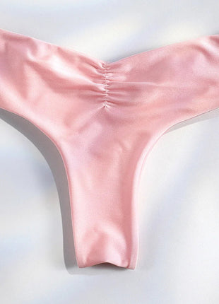 Set Bikini Sexy con Pieghe, Micro Bikini Tinta Unita, Costume da Bagno Femminile a Triangolo, Abbigliamento da Spiaggia platinumshop