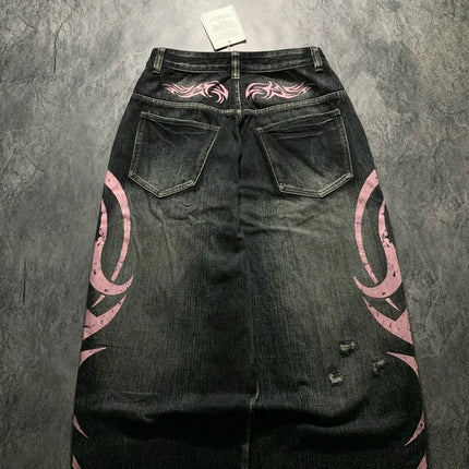 Women's Denim Jeans Wide Leg Long Pants High Waist Straight Hole Pants Y2k Streetwear Print Mom Jeans Casual Loose 2025