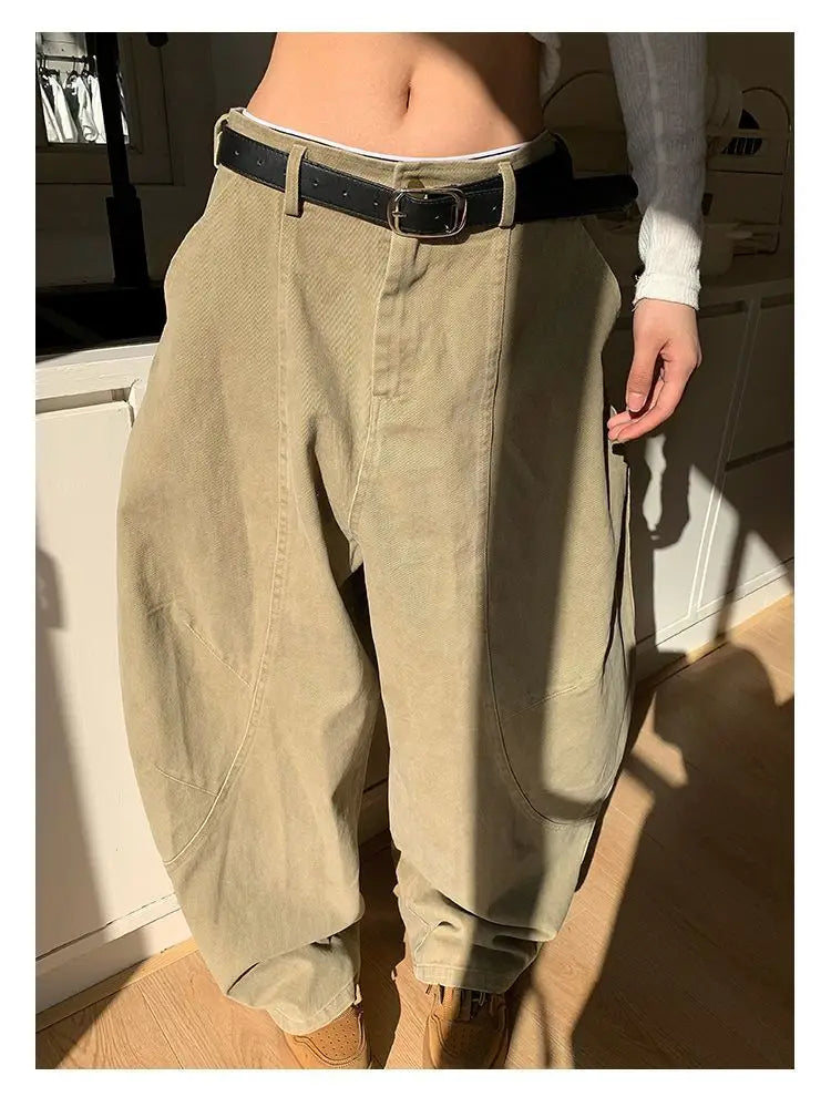 HOUZHOU Y2K Vintage Wash Donna Cargo Jeans Harajuku Scimitar Gamba larga Pantaloni in denim retrò americani Pantaloni larghi Gyaru Streetwear