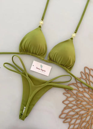 2026 Costume da bagno bikini da donna Costume da bagno sexy con lacci in tinta unita diviso da donna