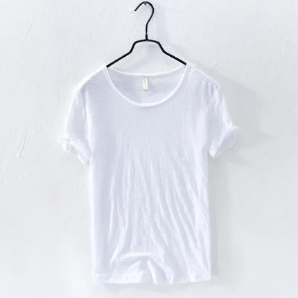 Retro Raw Edge T-Shirt for Men, 100% Cotton, Lightweight,Breathable,Slim-fit, Monochromatic, O-Neck, Casual Basic Top PlatiNum