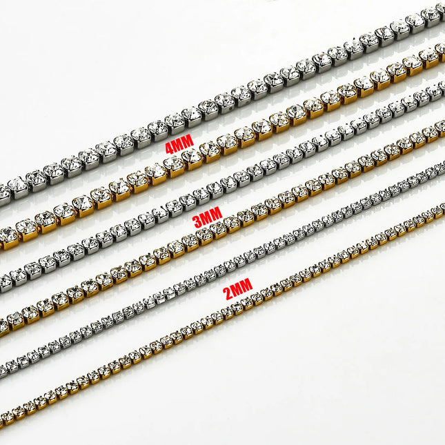 Stainless Steel Shiny Necklace For Men Women Gold Silver Color  Width 2/3/4MM Choker Necklaces With Rhinestones Jewelry Gifts PlatiNum