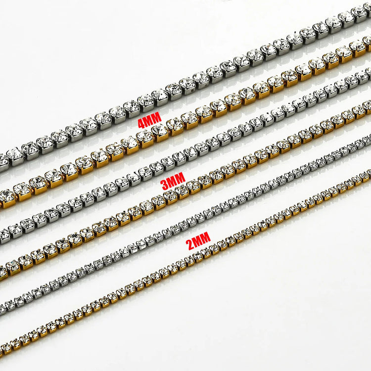Stainless Steel Shiny Necklace For Men Women Gold Silver Color  Width 2/3/4MM Choker Necklaces With Rhinestones Jewelry Gifts PlatiNum