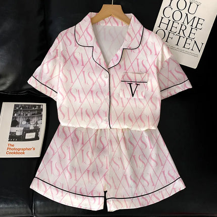 Estate delle nuove donne avanzate senso del ghiaccio pigiama di seta Homewear Set ragazze pigiama temperamento pigiama a maniche corte Homewear Set