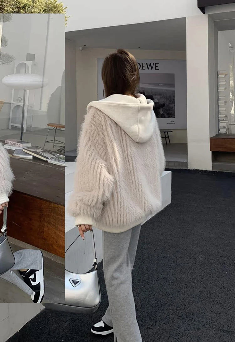 ZADORIN New Luxury Brands Trimmed Faux Fur Jacket Woman Fashion Hooded Casual Oversized Puffy Fox Fur Faux Coat Winter Clothes