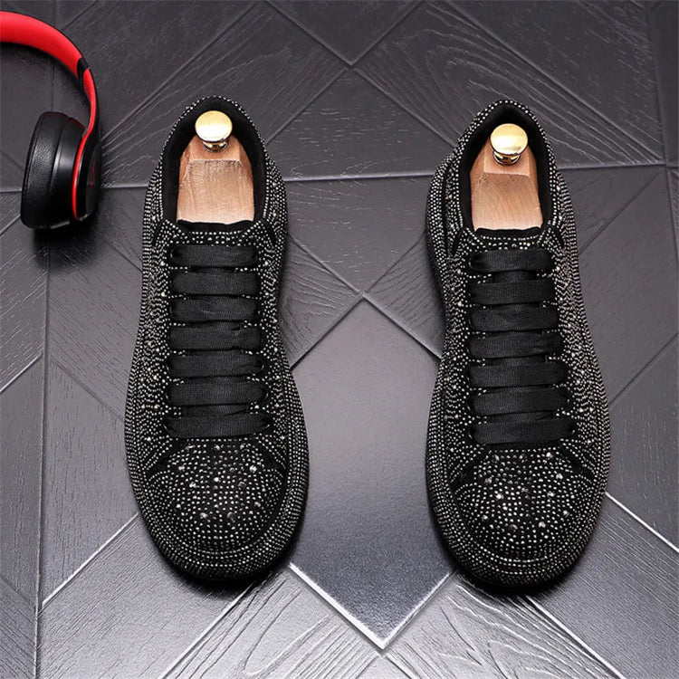 Luxury Fashion New Designer Charm Men's Lace Up Rhinestone Platform Causal Shoes Male All Match Sport Walking Runner Sneakers