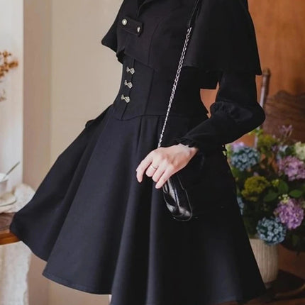 Autumn Japanese Gothic Y2k 3 Piece Set Women Elegant Long Sleeve Shirt Shawl Coat Slim Strap Dresses Korean Female Dark Outfits