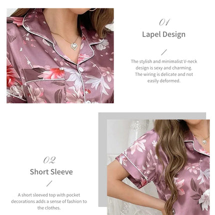 Pigiama in raso per donna pigiameria con stampa floreale autunno vestiti per la casa Soft Comfort top e pantaloni a maniche corte pigiama pigiama Femme