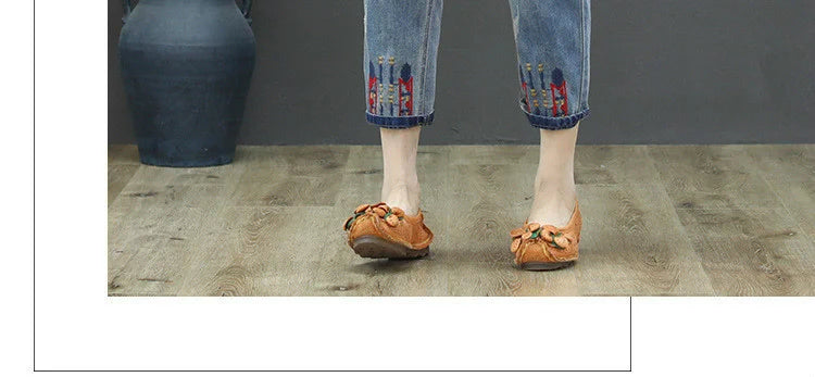 AmaxluluE Jeans larghi strappati da donna alla moda estiva Pantaloni in denim ricamati per il tempo libero da donna Pantaloni Harem elastici da donna vintage
