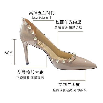 scarpe da donna di marca di lusso Sandali da donna Rivetti estivi Tacchi alti Lato vuoto Scarpe da donna da ballo in pelle moda femminile da donna
