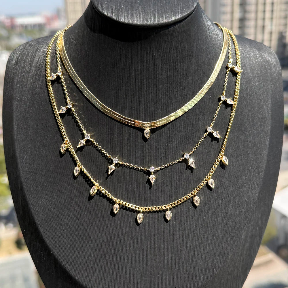 5A Goccia Cubic Zirconia CZ Collana a spina di pesce per le donne Catena color oro Girocollo Gioielli di moda con maglie a catena a serpente geometrico