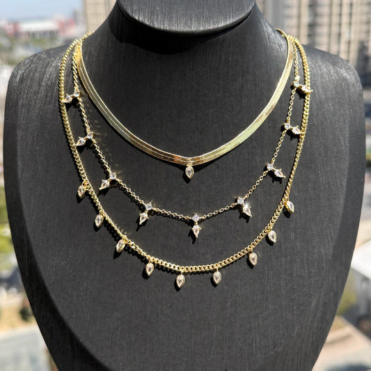 5A Goccia Cubic Zirconia CZ Collana a spina di pesce per le donne Catena color oro Girocollo Gioielli di moda con maglie a catena a serpente geometrico