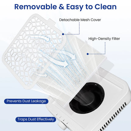 12000RPM Nail Dust Collector Brushless Turbo Vacuum Cleaner Strong Suction Nail Dust Extractor Machine for Acrylic Gel Nail Filing Dust Removal