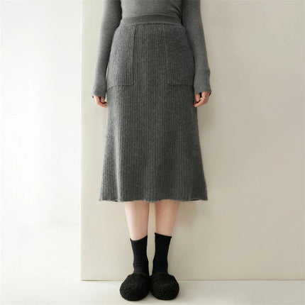 100% Cashmere Skirt Women's Clothes Over Knees Knitwear New Collection High Quality Autumn Winter Soft Warm Straight Long Skirt PlatiNum