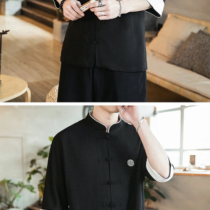 Camicia stile cinese da uomo Tang Suit Lino Kung Fu Cardigan maschile allentato Top Ricamo retrò Camicie kimono samurai giapponesi Streetwear