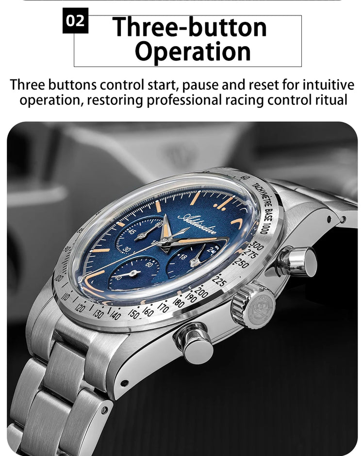 ADDIESDIVE Chronograph Watch For Men 10Bar Waterproof 316L Stainless Steel 0S20 C3 Vintage Luminous Luxury  Quartz Watch AD2552
