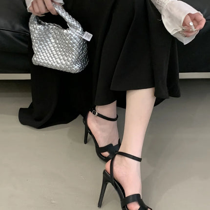 Alionly 2026 New Summer Fashion Open Toe Sandals Women Metal Buckle Narrow Band Thin Low Heel Gladiator Party Shoes