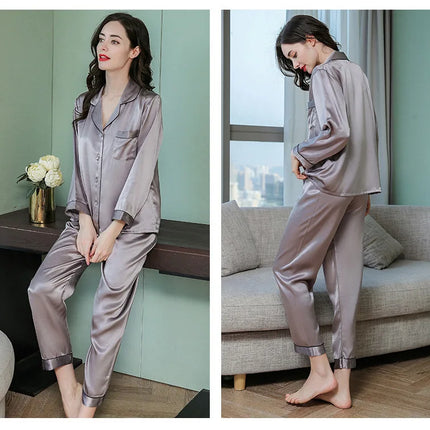 Pigiama di seta di gelso 100% donna estate inverno primavera a maniche lunghe in due pezzi coppia servizio a domicilio pigiama di seta per signora