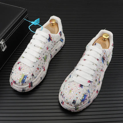 Hot Sale Rhinestone Canvas Shoes Mens Casual Skate Shoes Fashion Street Hip Hop Canvas Sneakers Men Platform Vulcanized Shoes
