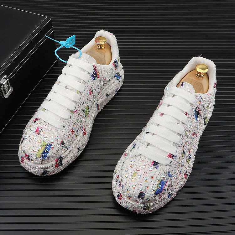 Hot Sale Rhinestone Canvas Shoes Mens Casual Skate Shoes Fashion Street Hip Hop Canvas Sneakers Men Platform Vulcanized Shoes